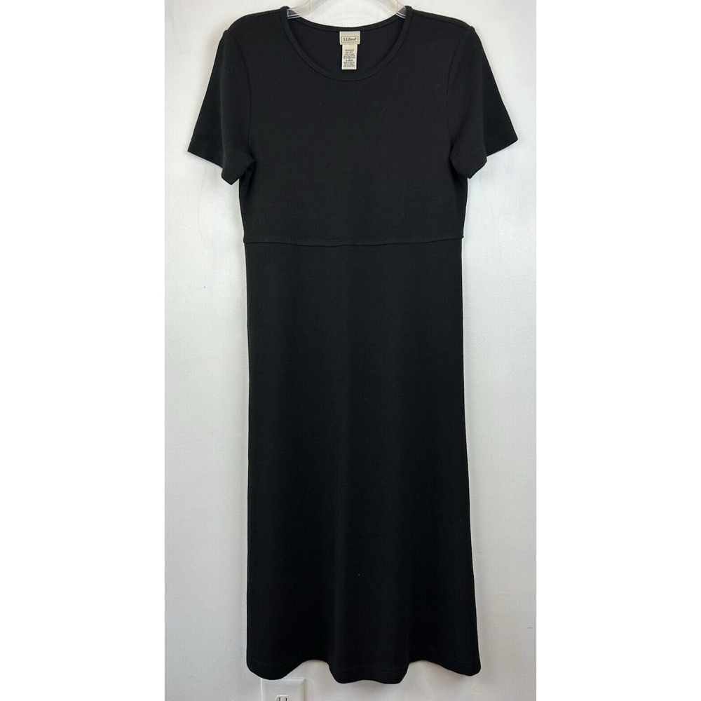 LL Bean T Shirt Dress Woman Small Petite Black Midi Casual Capsule Career Office
